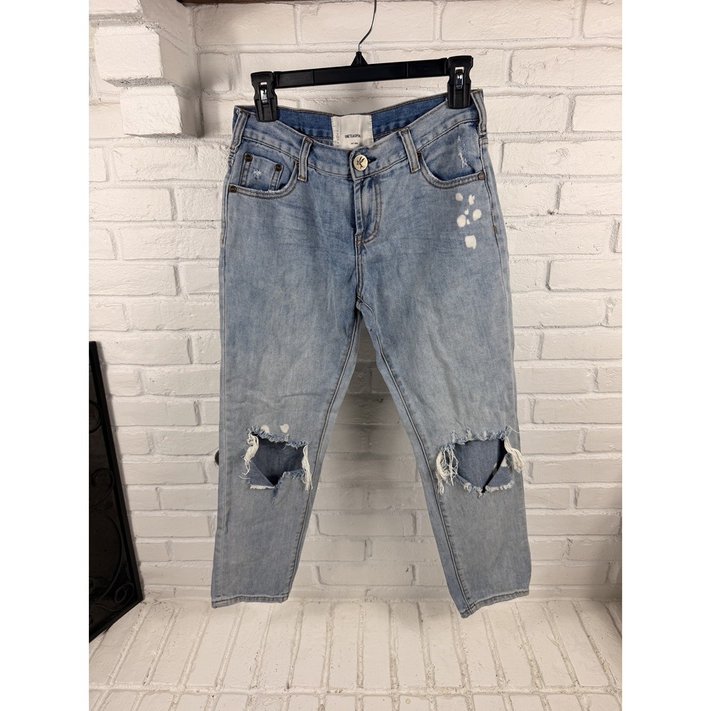 One Teaspoon Awesome Baggies 24 Distressed Ripped Boyfriend Jeans Light Wash